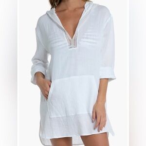 La Blanca NWT White Gauze Hooded Swim Cover Up Tunic XL Resort Wear